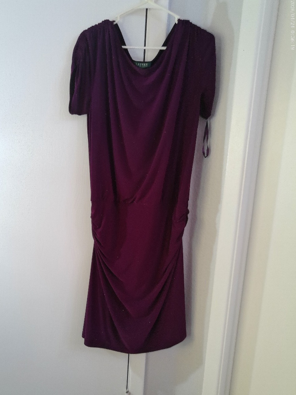 Ralph Lauren GORGEOUS Plum Polyester Blend Midi Dress Size 14